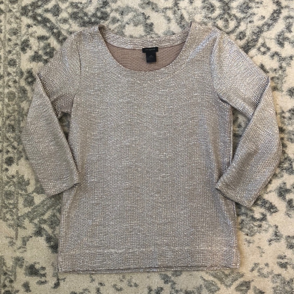 Ann Taylor Quarter Sleeve Blouse Top Gold Shimmer